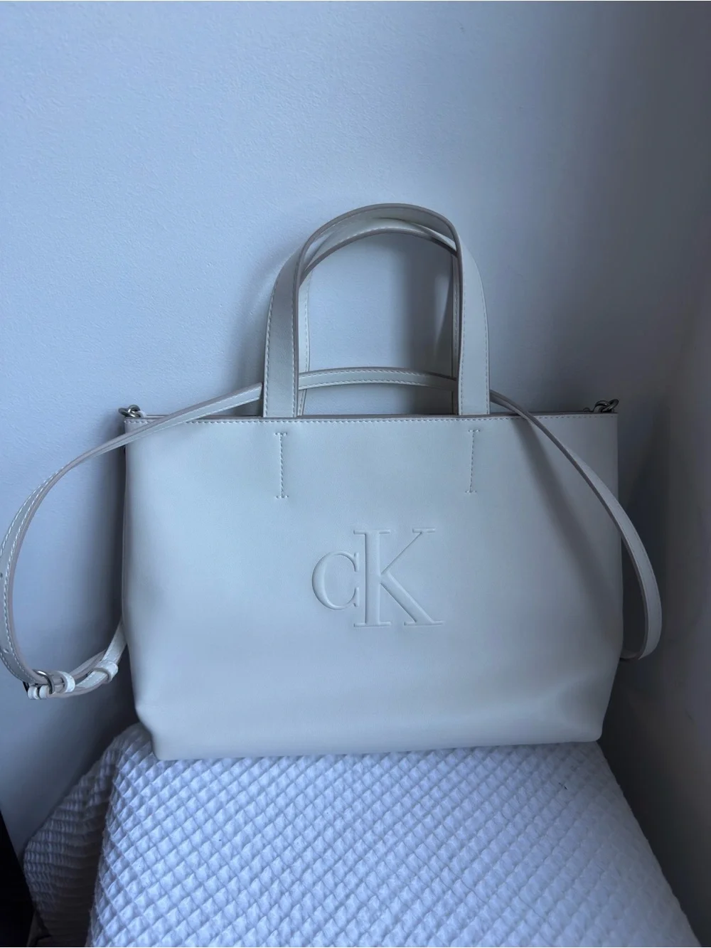 Calvin Klein White Tote Bag with Embossed CK